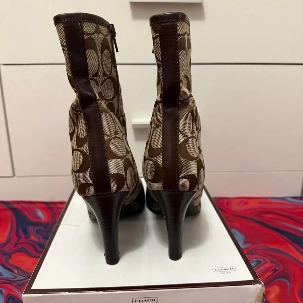 Vintage Y2K Coach signature Monogram Leather Sock Heeled Boots